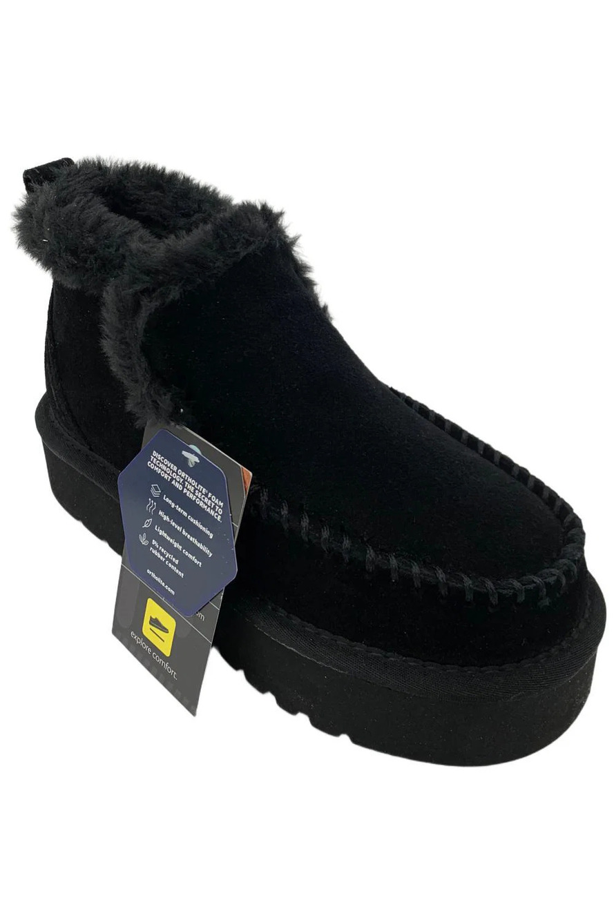 Mykos Women's Suede Platform Winter Boots Britt Black - Wide